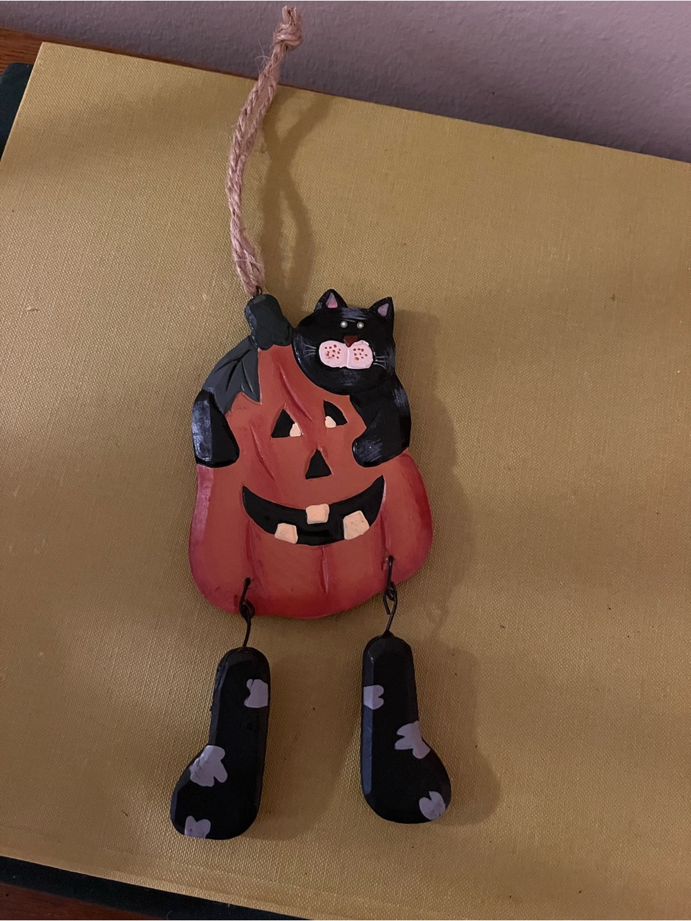 Halloween Pumpkin & Black Cat Hanging Ornament - Orange/Black